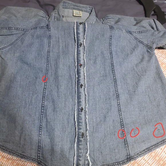 Rare Jaded Gypsy Come My Way Shirt Chambray Denim Button‎ Puffy Sleeve L/XL - Picture 9 of 9